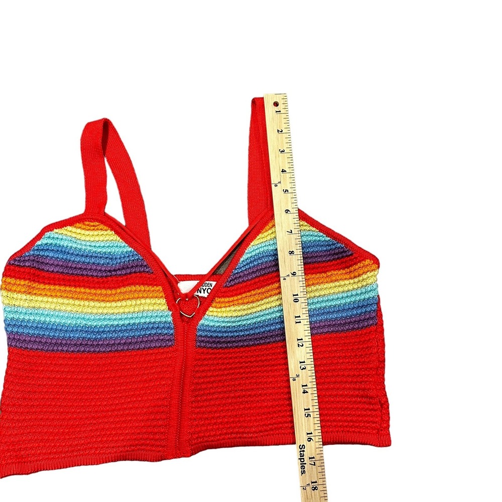 Madden NYC Womens Rainbow Crochet Knit Crop Top‎ Red Heart Ring XL - Picture 8 of 9